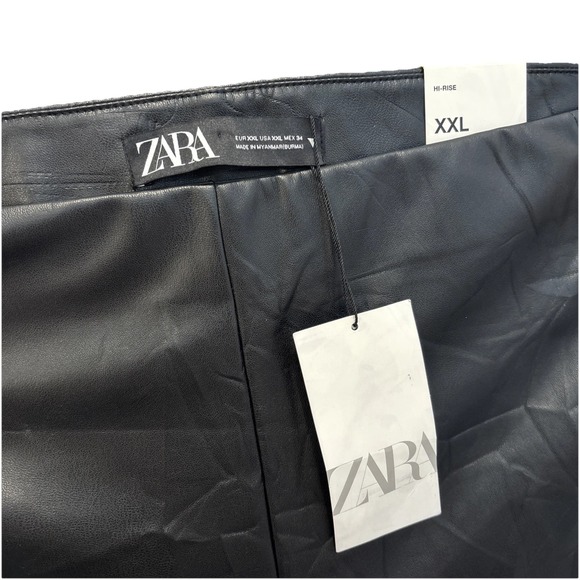 NWT Zara High-Rise Faux Leather Legging Women XXL Sid Zip Elastic Waist Wide Leg - Picture 2 of 8